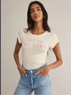 NWT Z SUPPLY Wine Cheeky Tee Shirt Time to Wine Down Graphic White Pink Size S